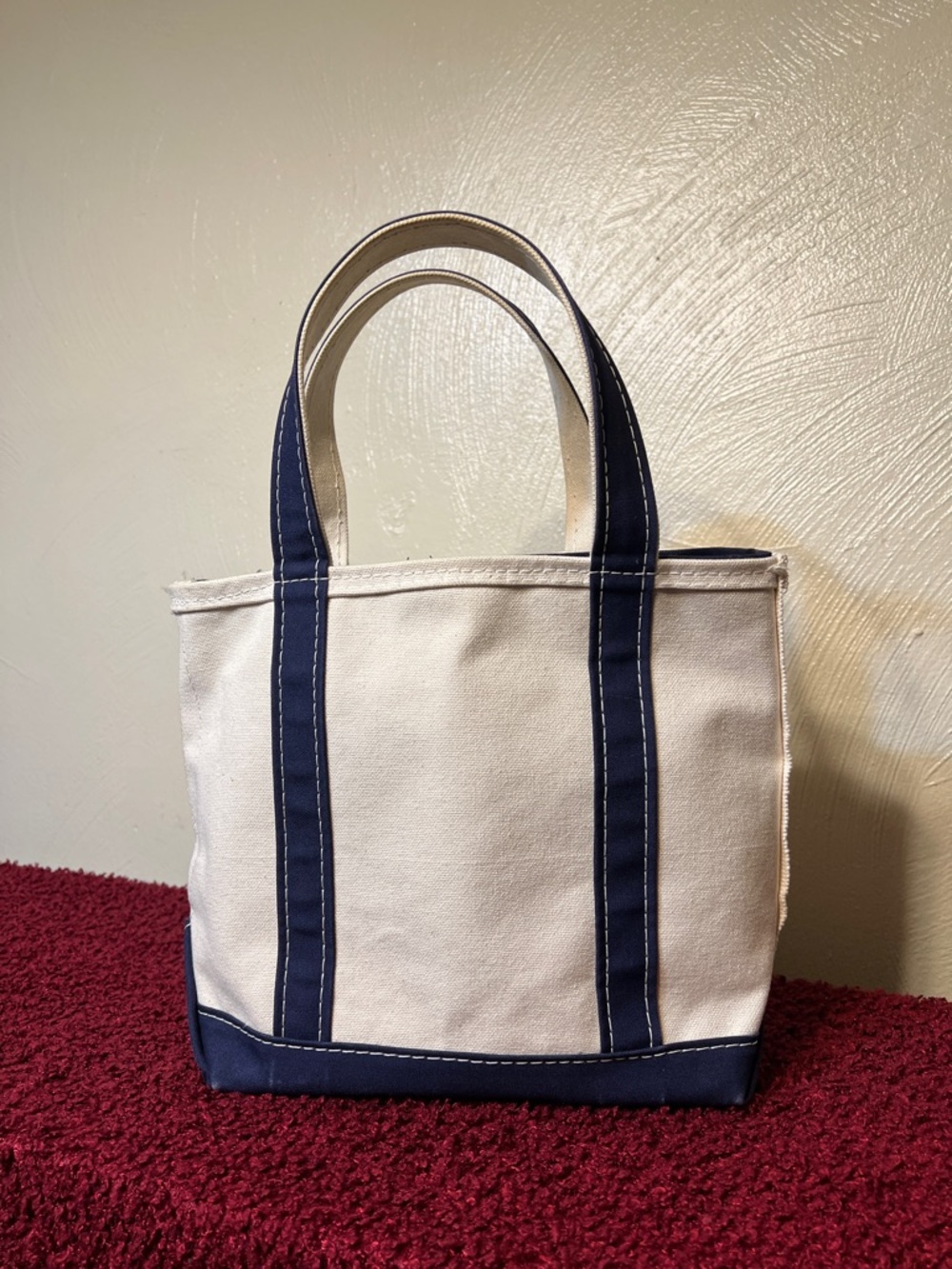 Vintage 90s LL Bean Made In USA Boat and Tote Small Tote Bag Purse Navy Cream
